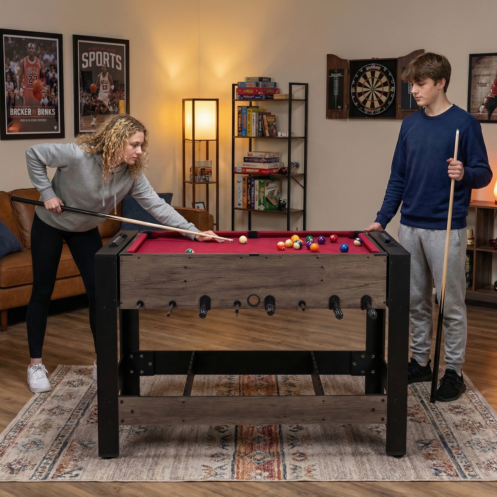 49 inch Combo Game Table with Pool Billiards-Brown