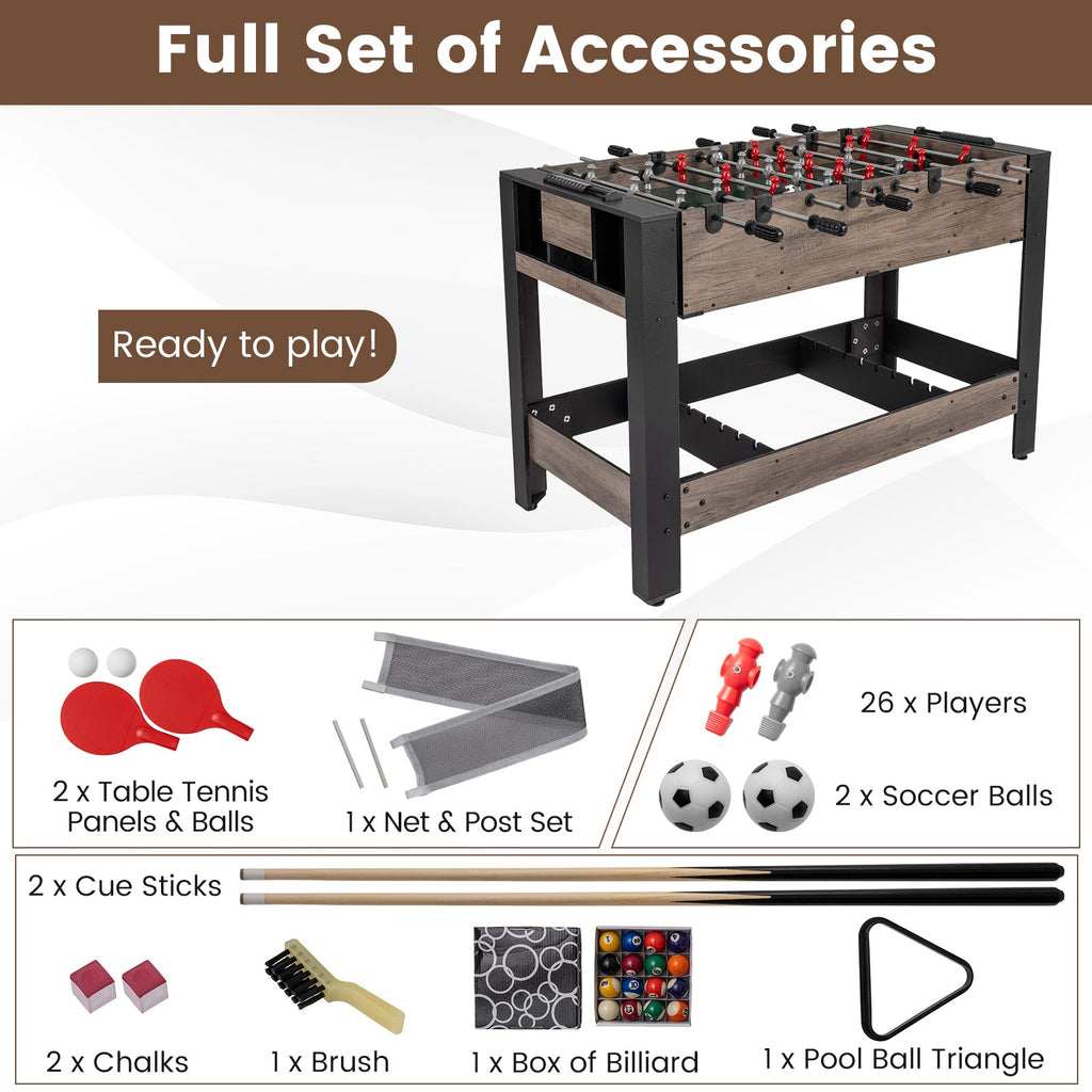 49 inch Combo Game Table with Pool Billiards-Brown