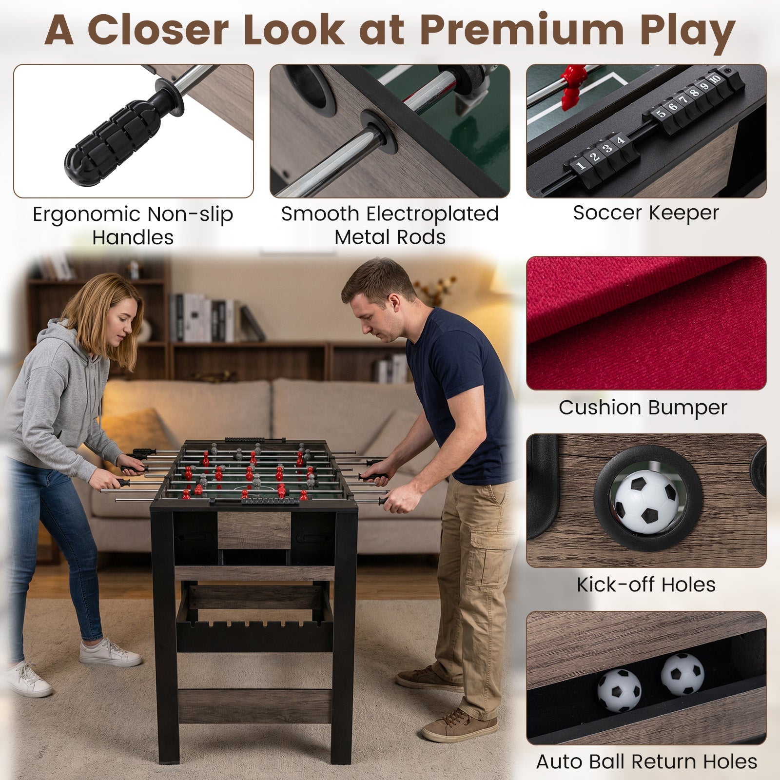 49 inch Combo Game Table with Pool Billiards-Brown