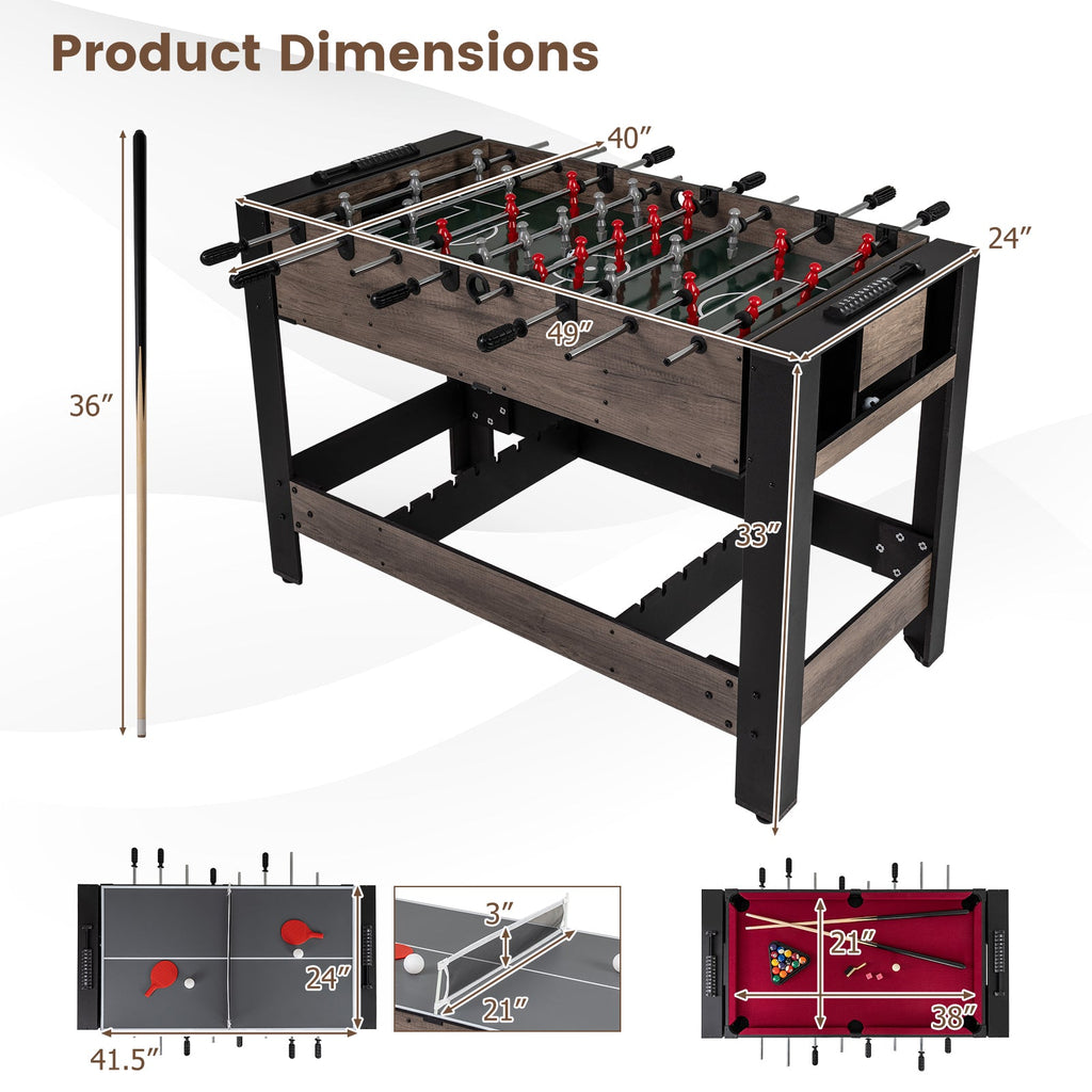 49 inch Combo Game Table with Pool Billiards-Brown