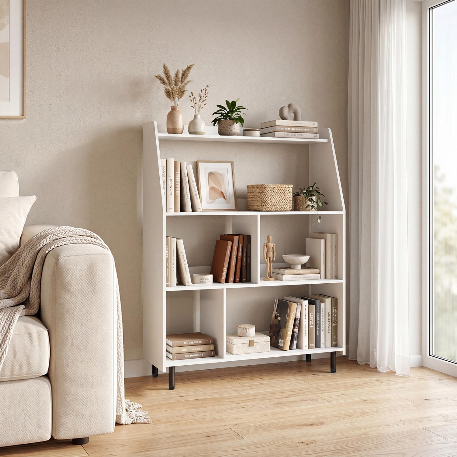 4-Tier Open Bookcase with Anti-Tipping Kits - White