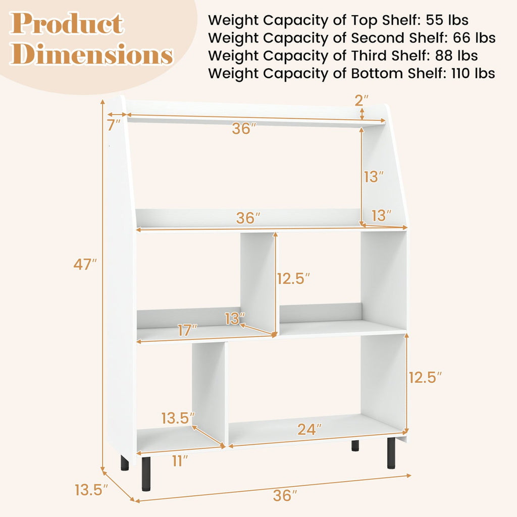 4-Tier Open Bookcase with Anti-Tipping Kits - White