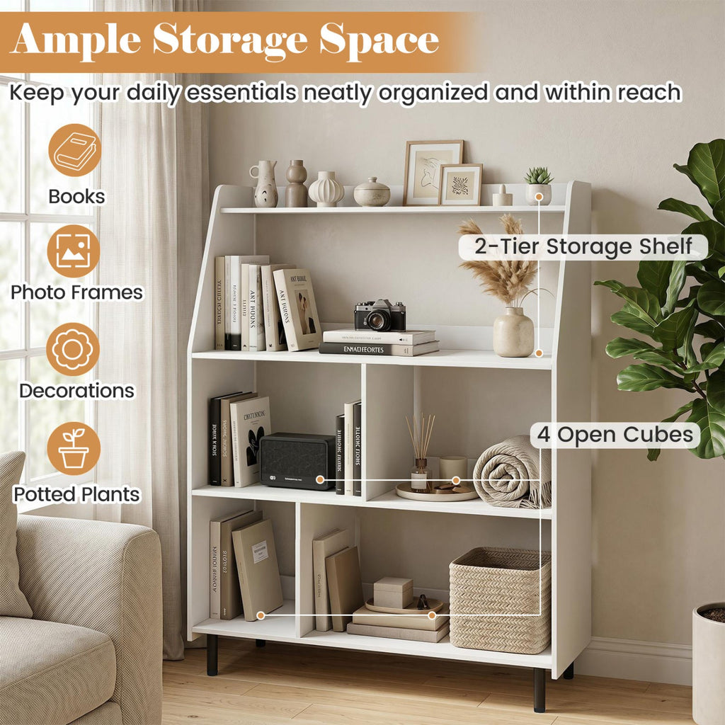 4-Tier Open Bookcase with Anti-Tipping Kits - White