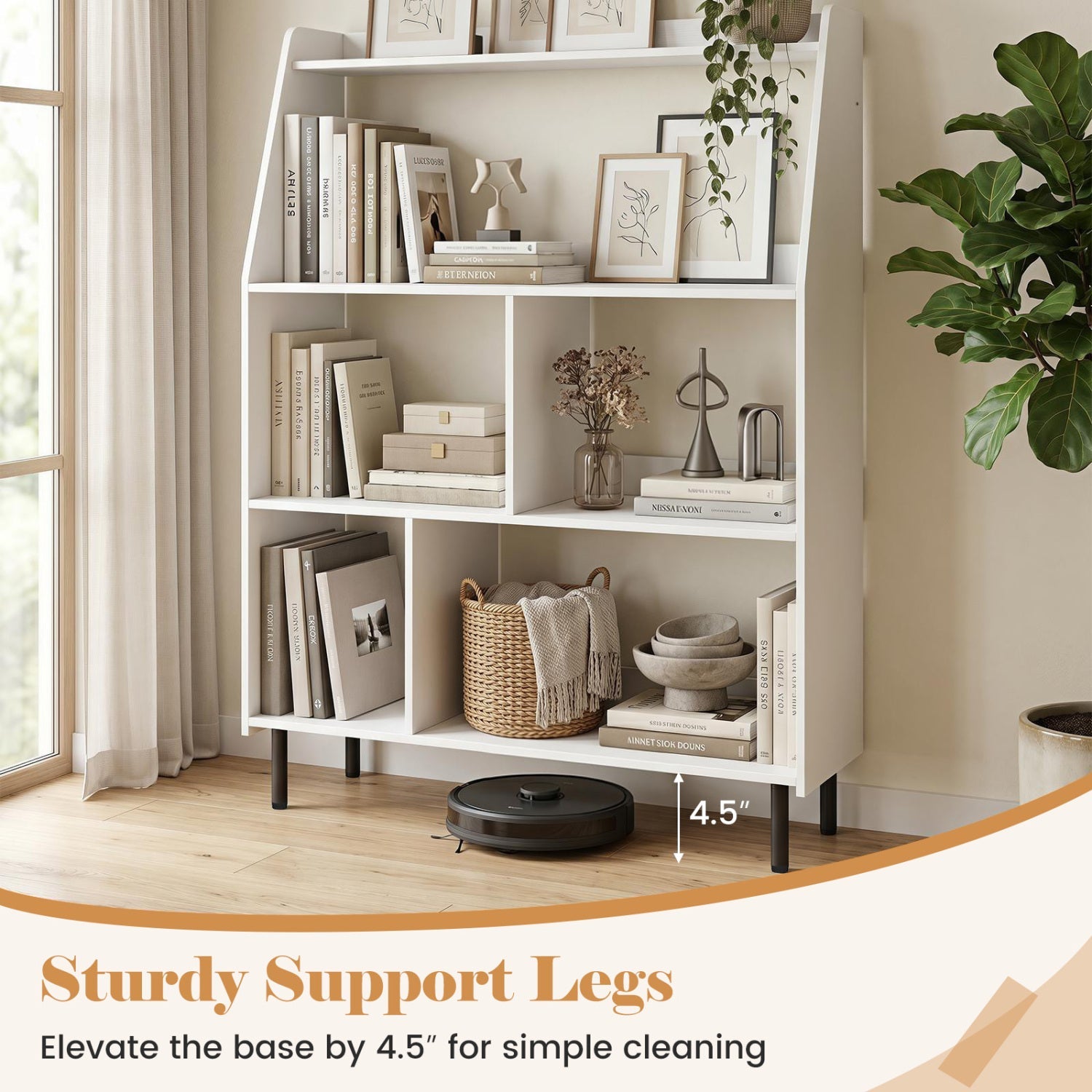 4-Tier Open Bookcase with Anti-Tipping Kits - White