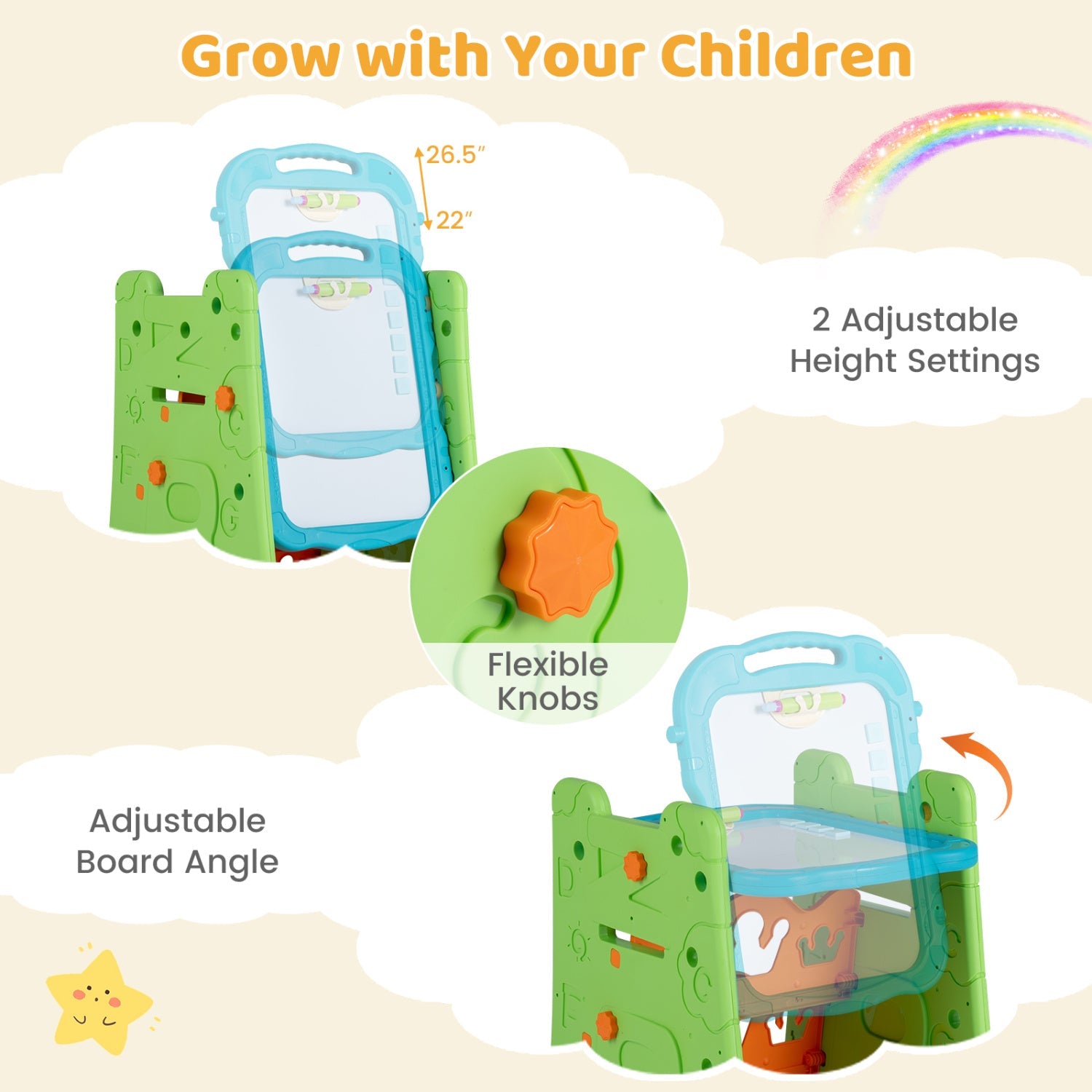 Kids Art Easel 4-in-1 Double Sided Magnetic Board