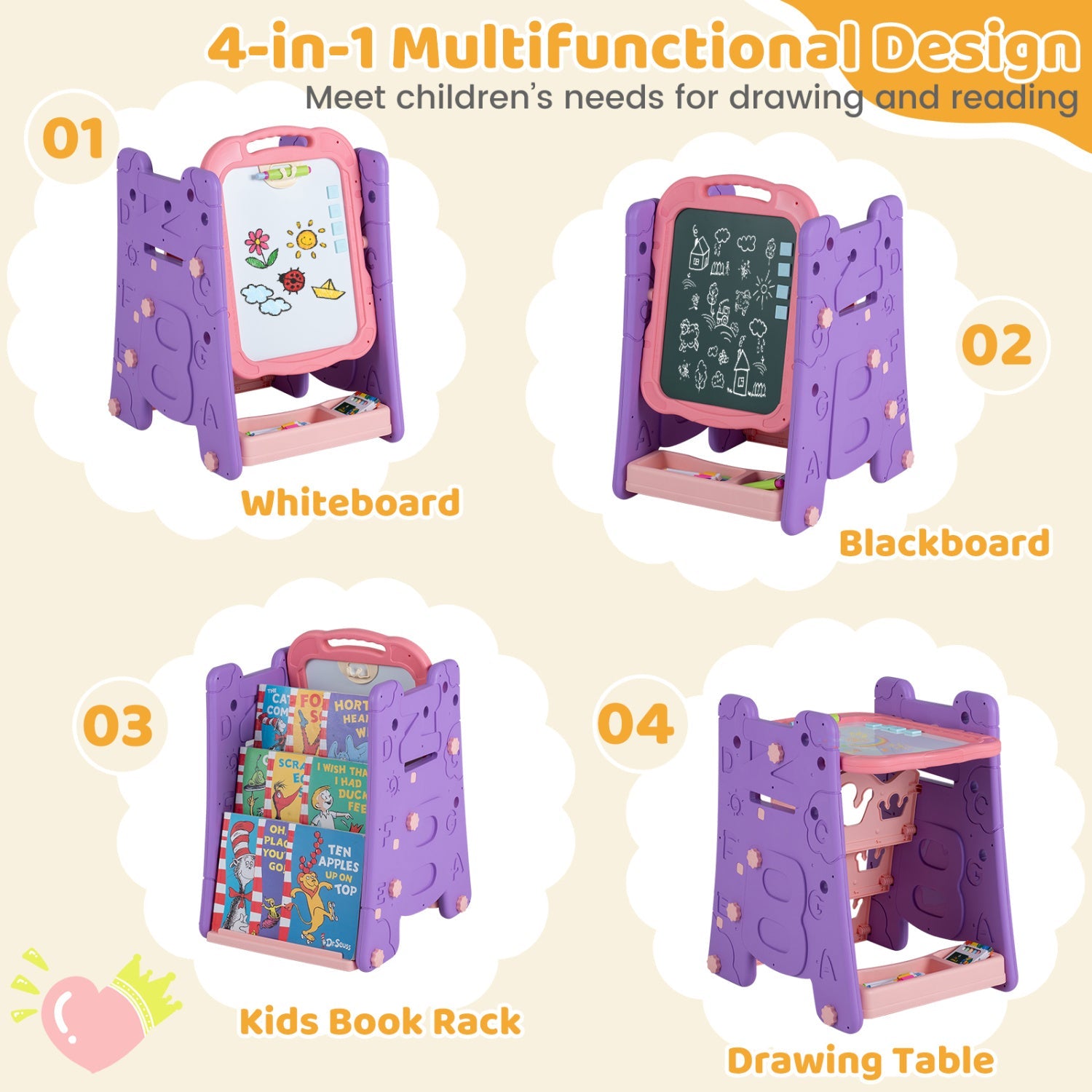 Kids Art Easel 4-in-1 Double Sided Magnetic Board
