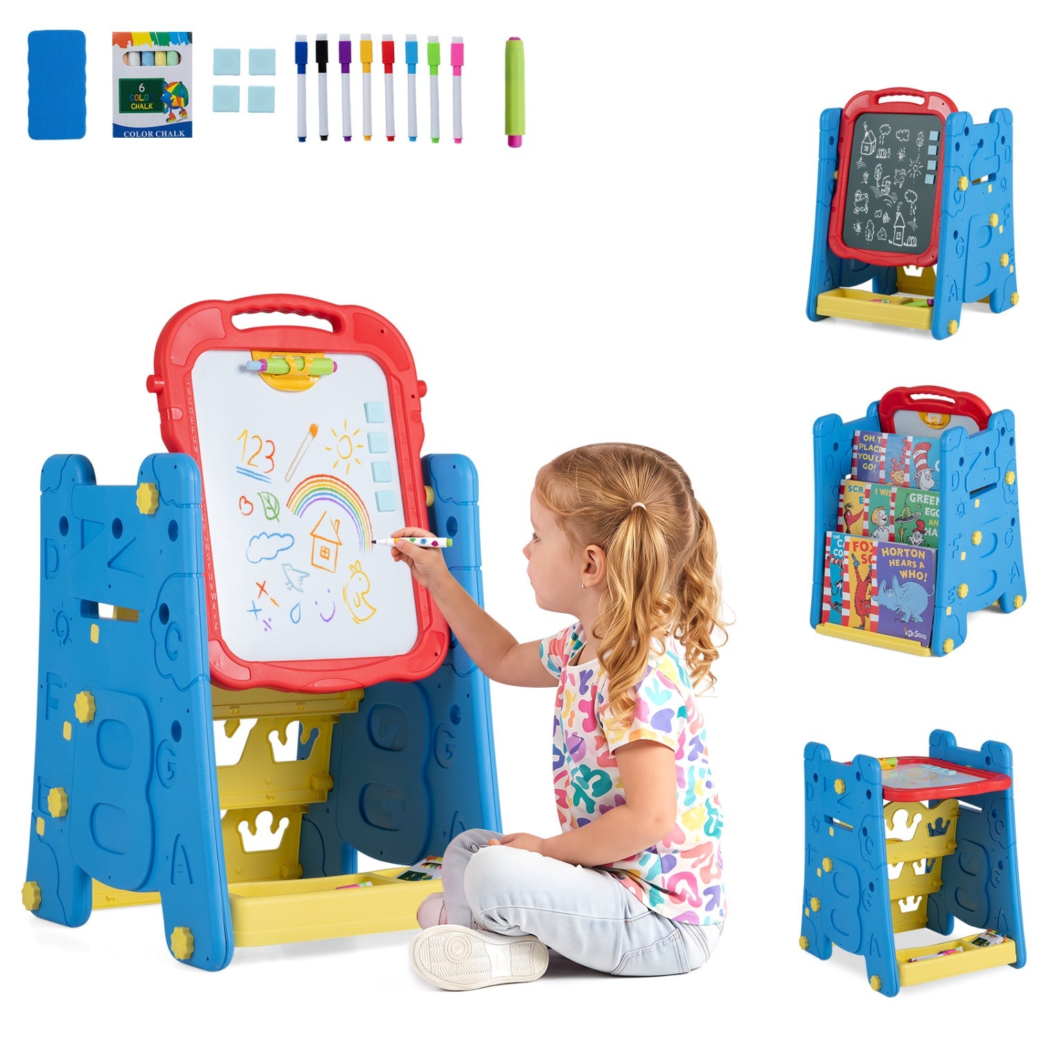 Kids Art Easel 4-in-1 Double Sided Magnetic Board