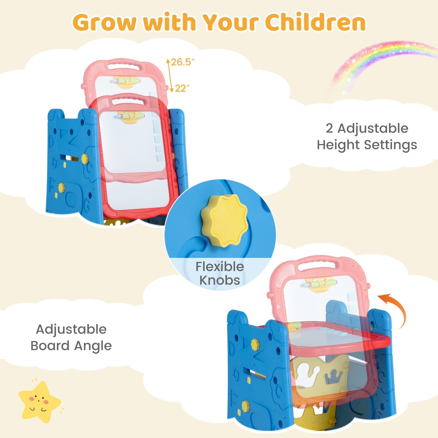 Kids Art Easel 4-in-1 Double Sided Magnetic Board