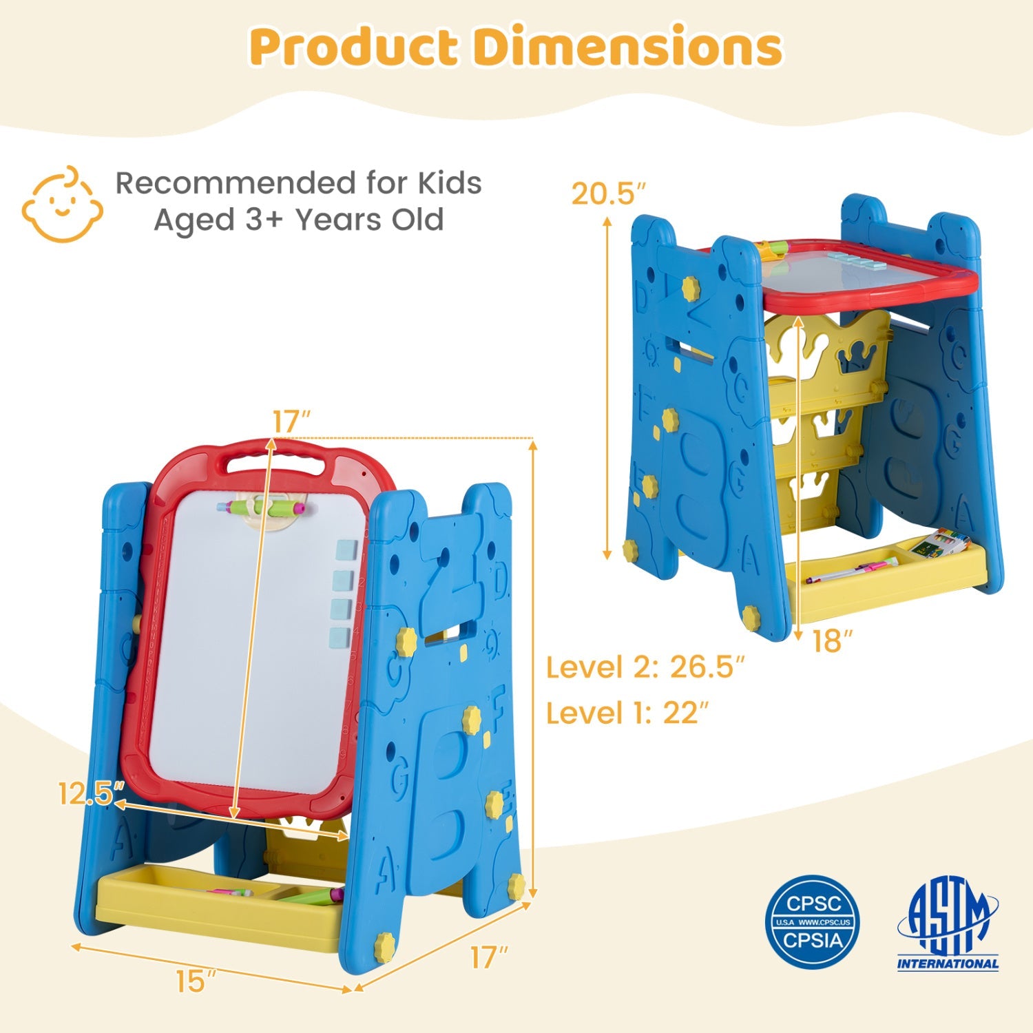Kids Art Easel 4-in-1 Double Sided Magnetic Board