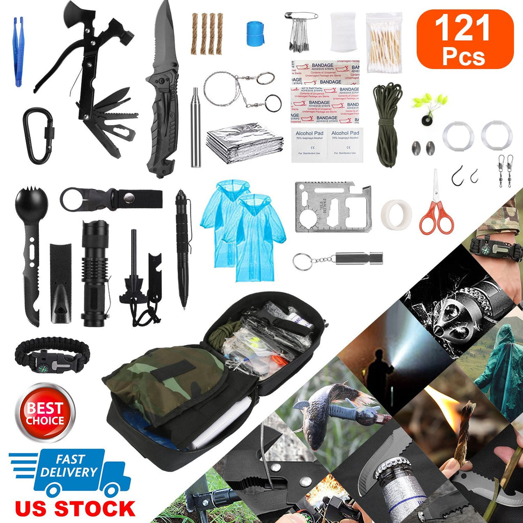 121Pcs Survival Kit for Outdoor Adventure and Emergency Gear