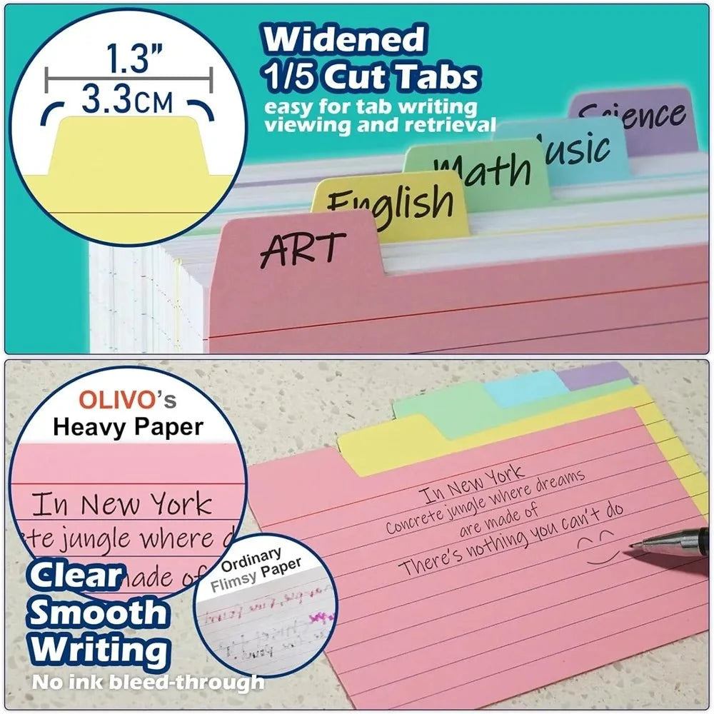50 Pcs Index Label Papers with Tabs - 5 Colors
