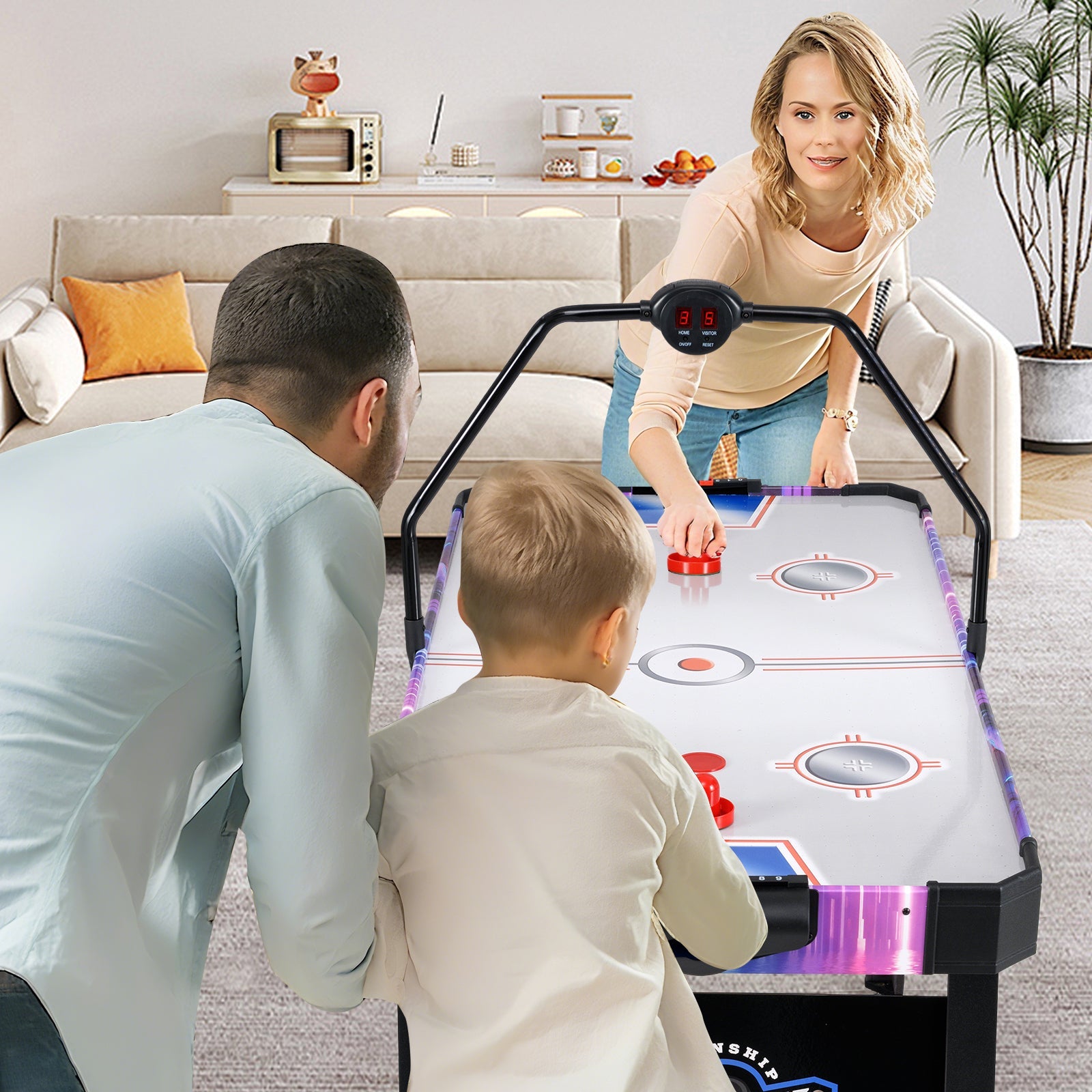 56 Inch Air Hockey Table with LED Digital Scoreboard and Powerful 12V Motor-White