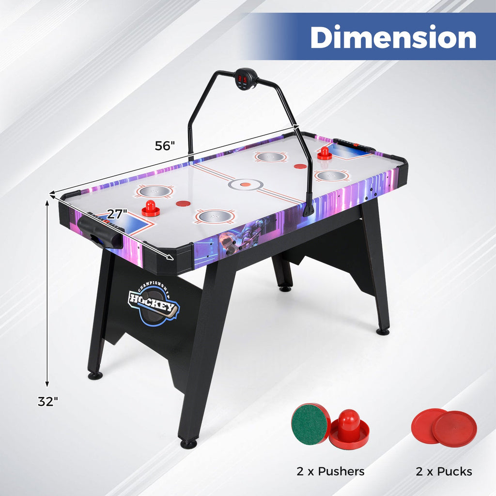 56 Inch Air Hockey Table with LED Digital Scoreboard and Powerful 12V Motor-White