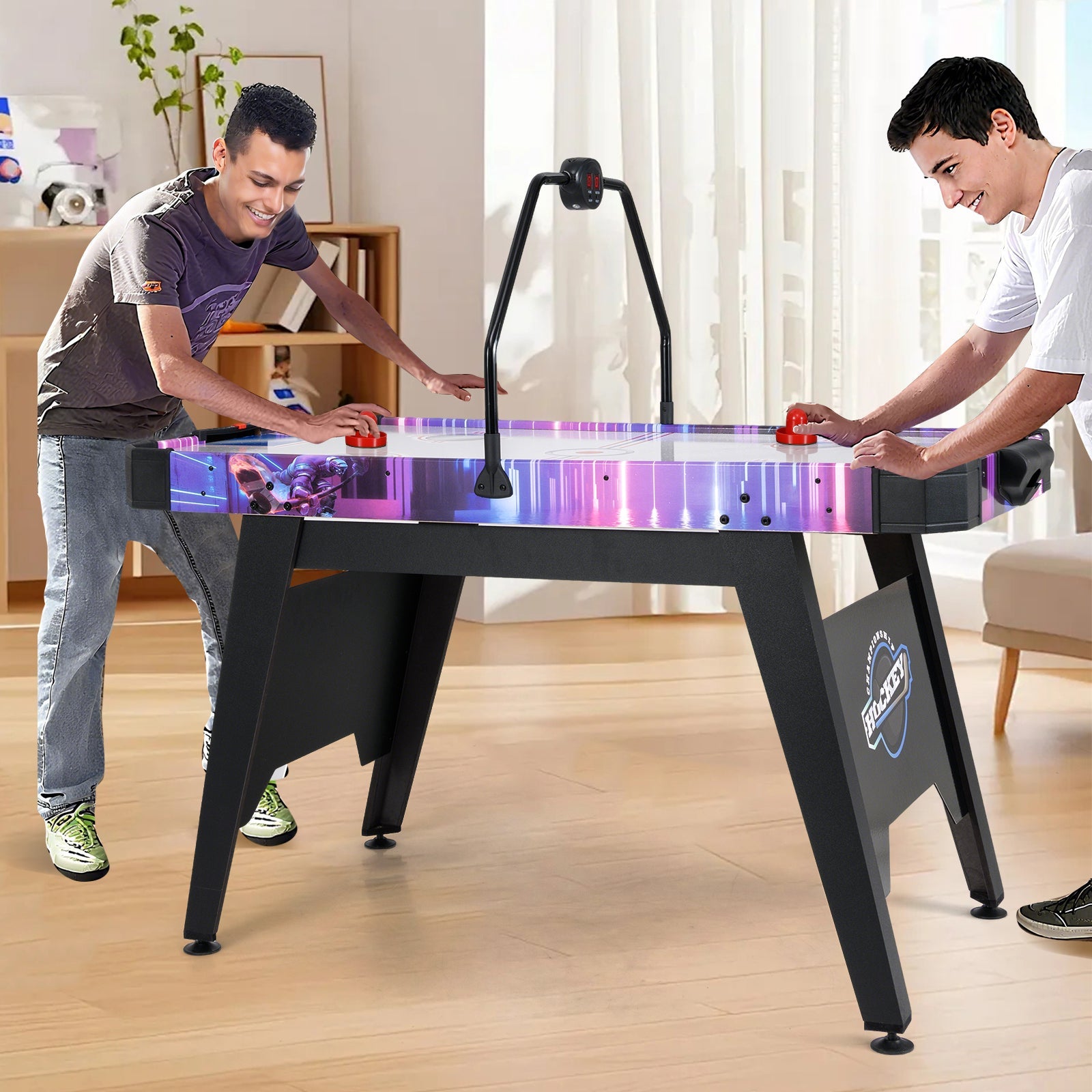56 Inch Air Hockey Table with LED Digital Scoreboard and Powerful 12V Motor-White