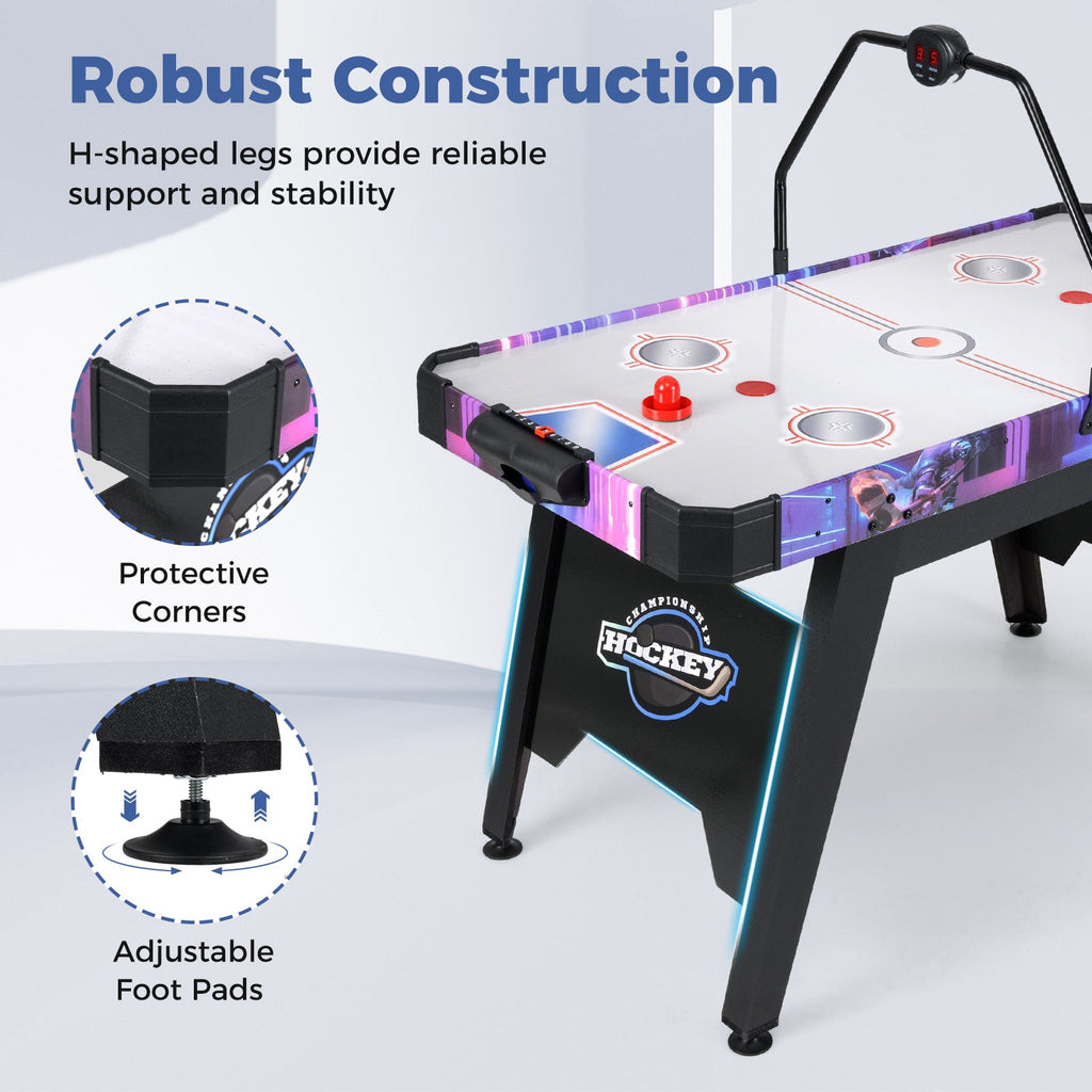 56 Inch Air Hockey Table with LED Digital Scoreboard and Powerful 12V Motor-White