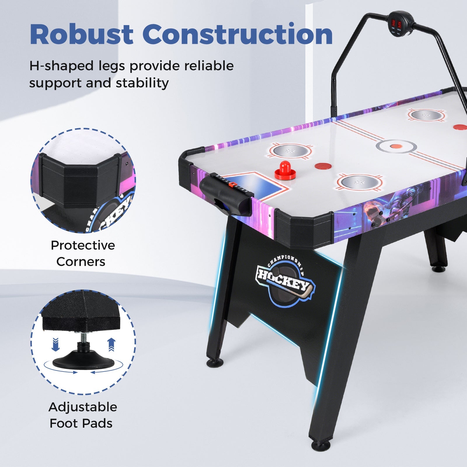 56 Inch Air Hockey Table with LED Digital Scoreboard and Powerful 12V Motor-White