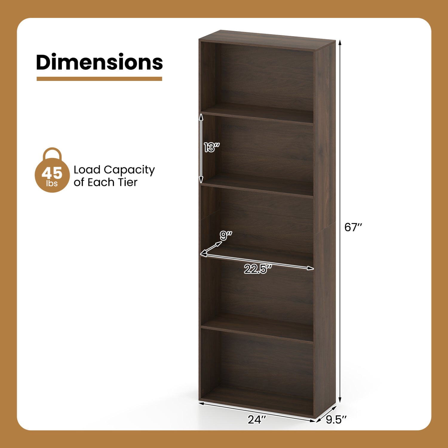 5-Tier Bookshelf Open Display Storage Organizer