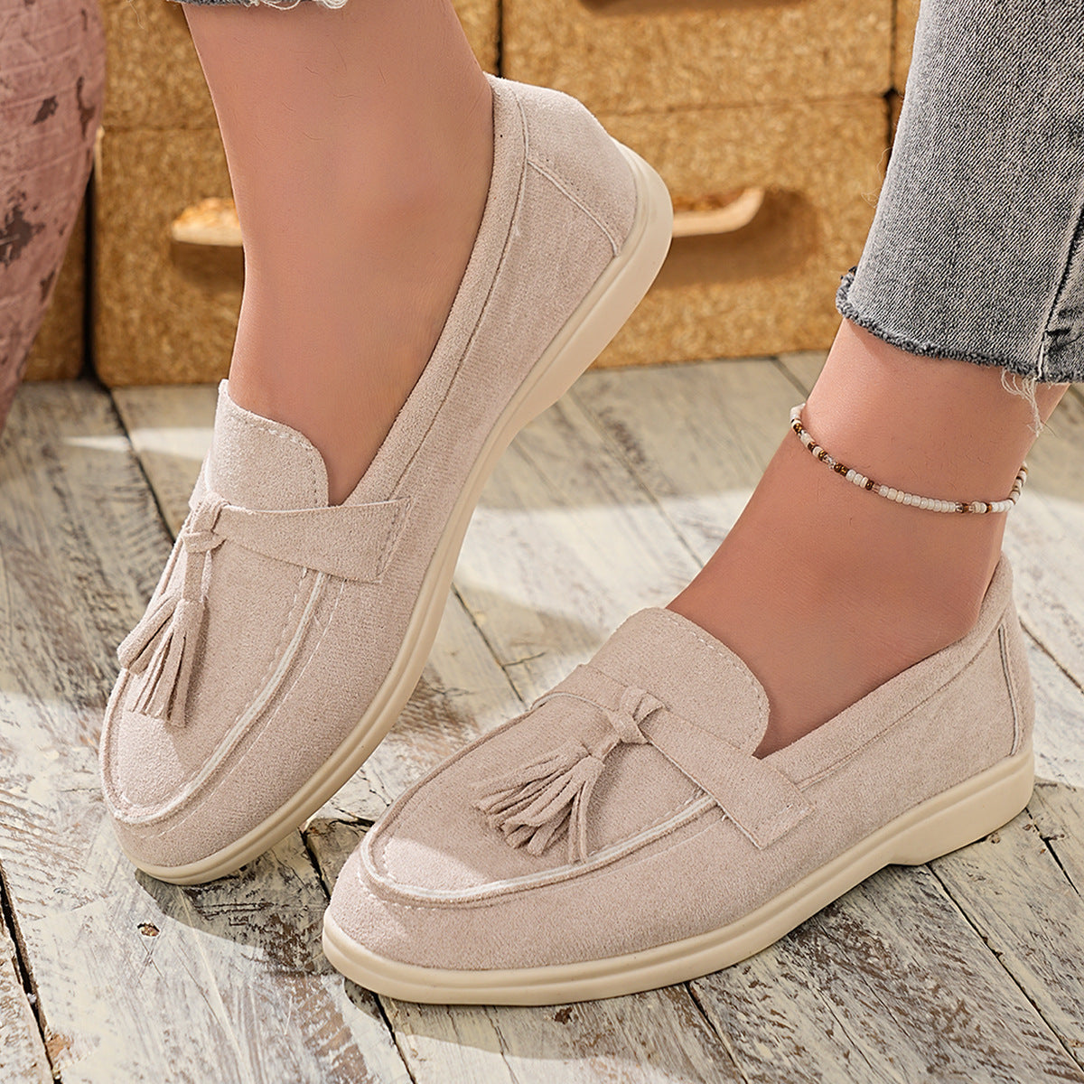 Tassel Round Toe Slip-Ons