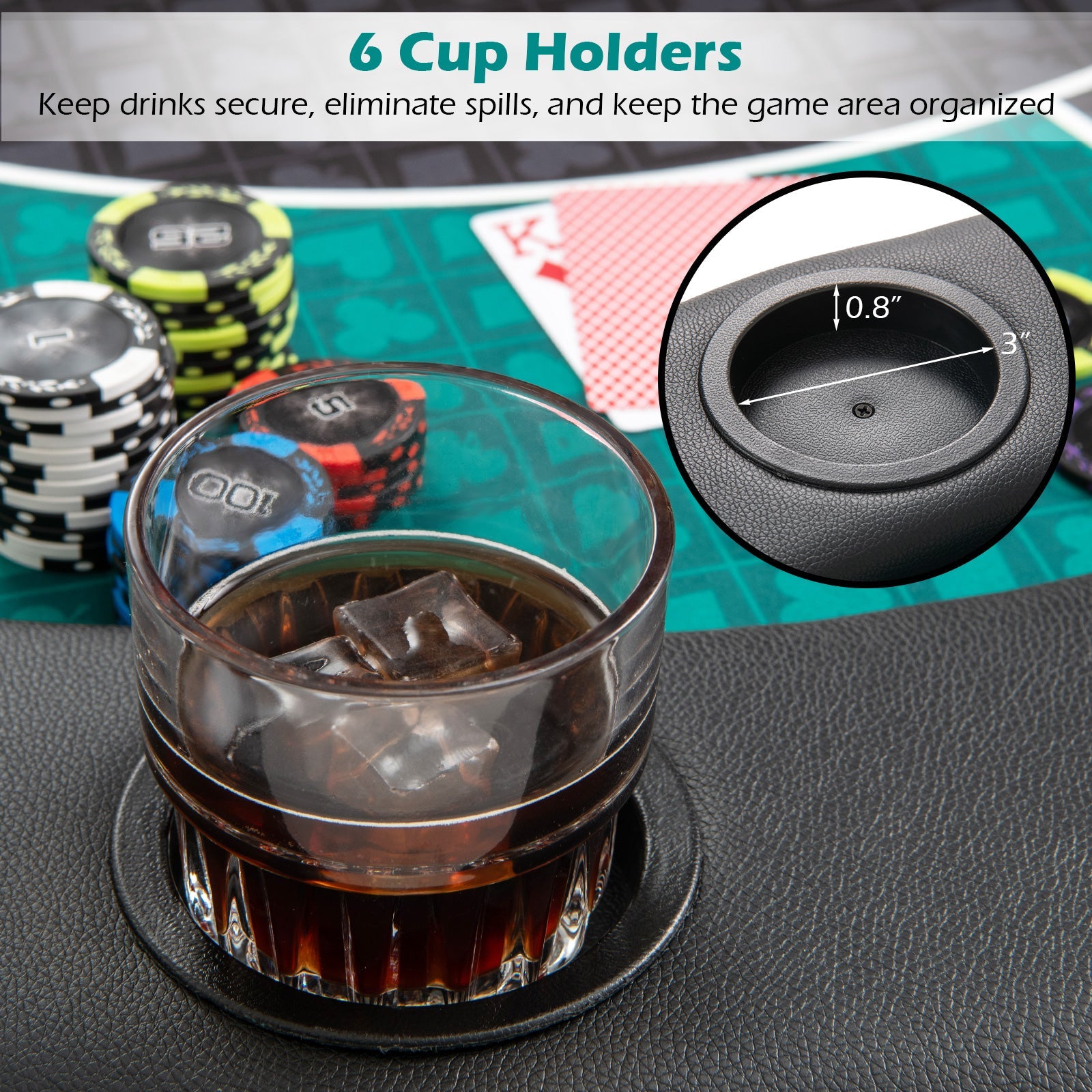Portable 48 Inch 6-Player Foldable Poker Table Top Round Game Mat-Green