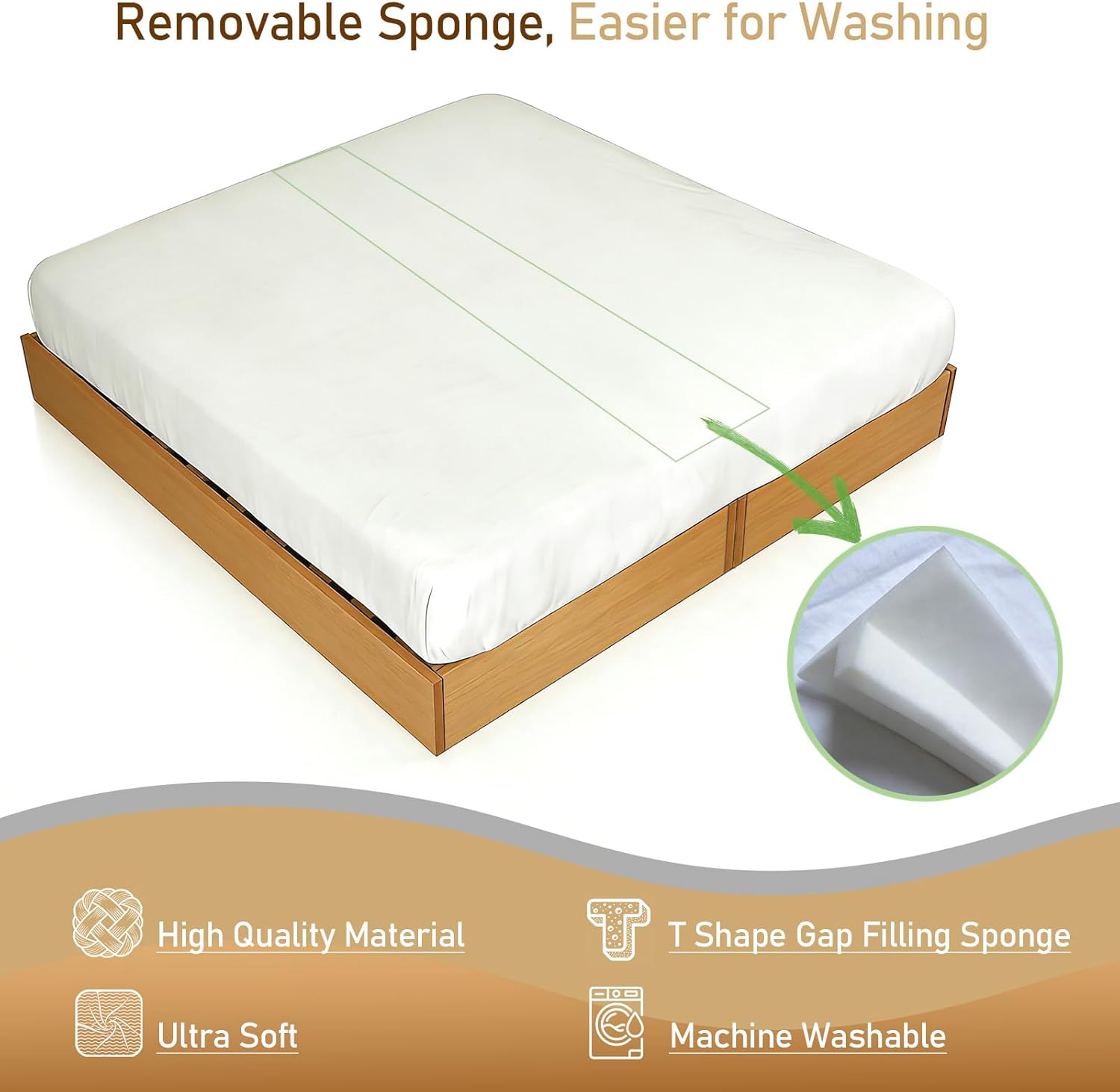 Bed Bridge Twin to King Mattresses Converter, Sheet-Style Beds Gap Filler with Removable Sponge, Machine Washable Connector for Family Room or Hotel, Mattress Gap Foam Filler King Size Bed 78"x 75"