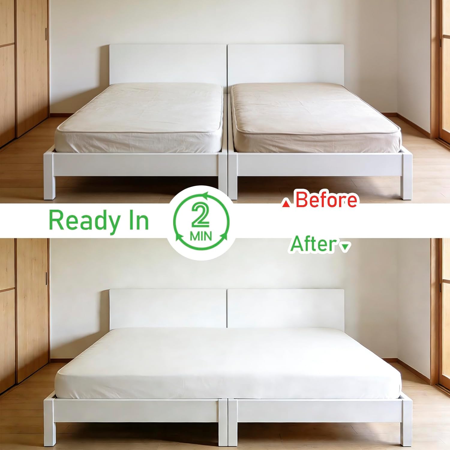 Bed Bridge Twin to King Mattresses Converter, Sheet-Style Beds Gap Filler with Removable Sponge, Machine Washable Connector for Family Room or Hotel, Mattress Gap Foam Filler King Size Bed 78"x 75"