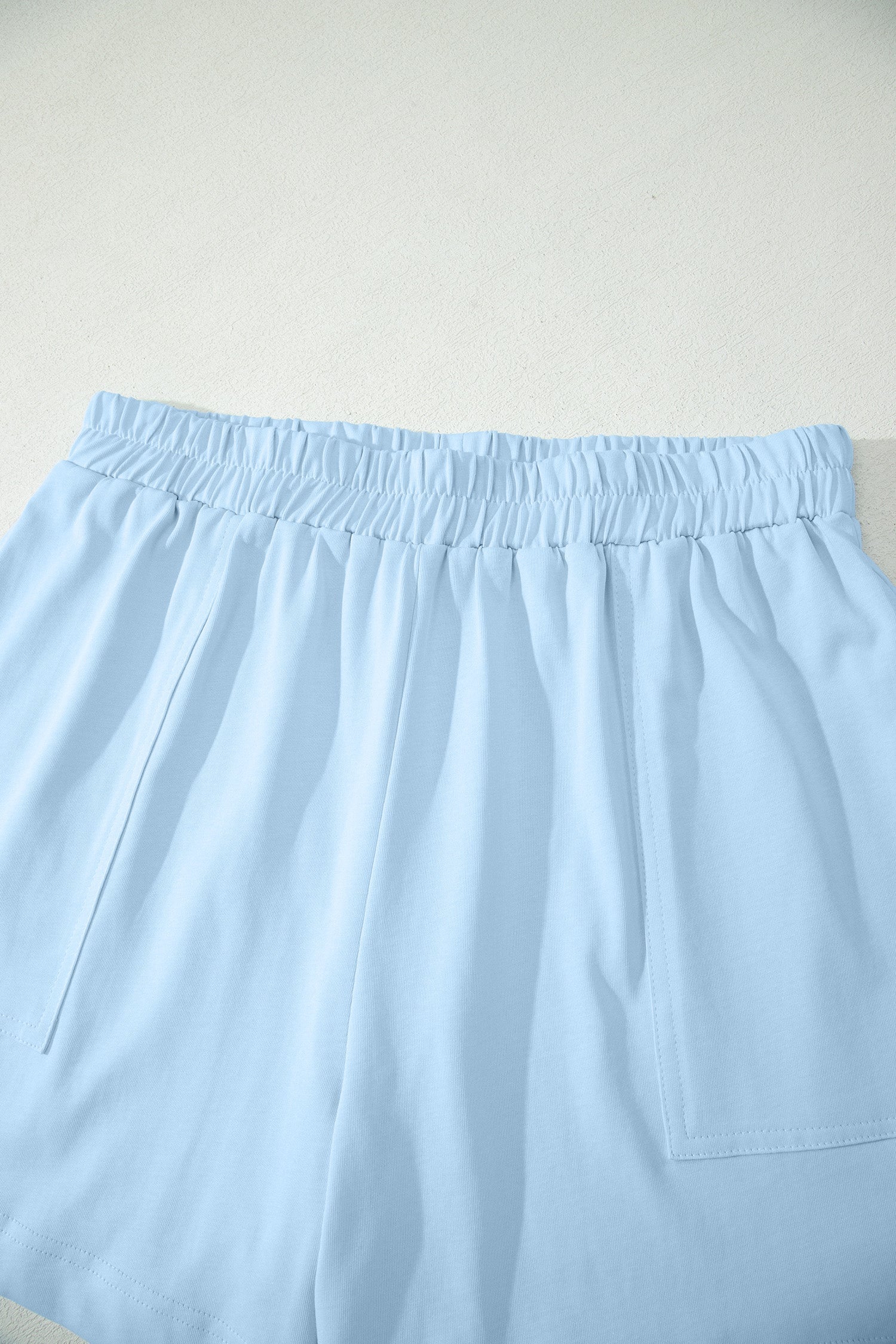 Mist Blue Stitched Detail Loose Tank Top 2pcs Short Set