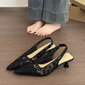 Lace Pointed-Toe Slingback Pumps