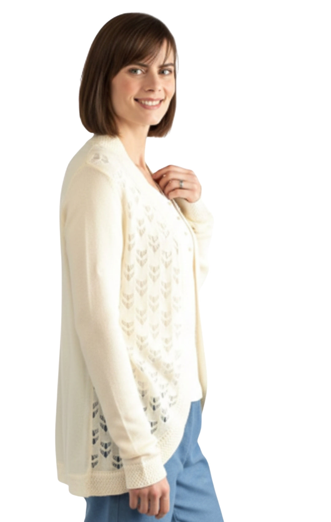 Women's Open Front Pointelle Shrug — Curved Hem Soft Acrylic