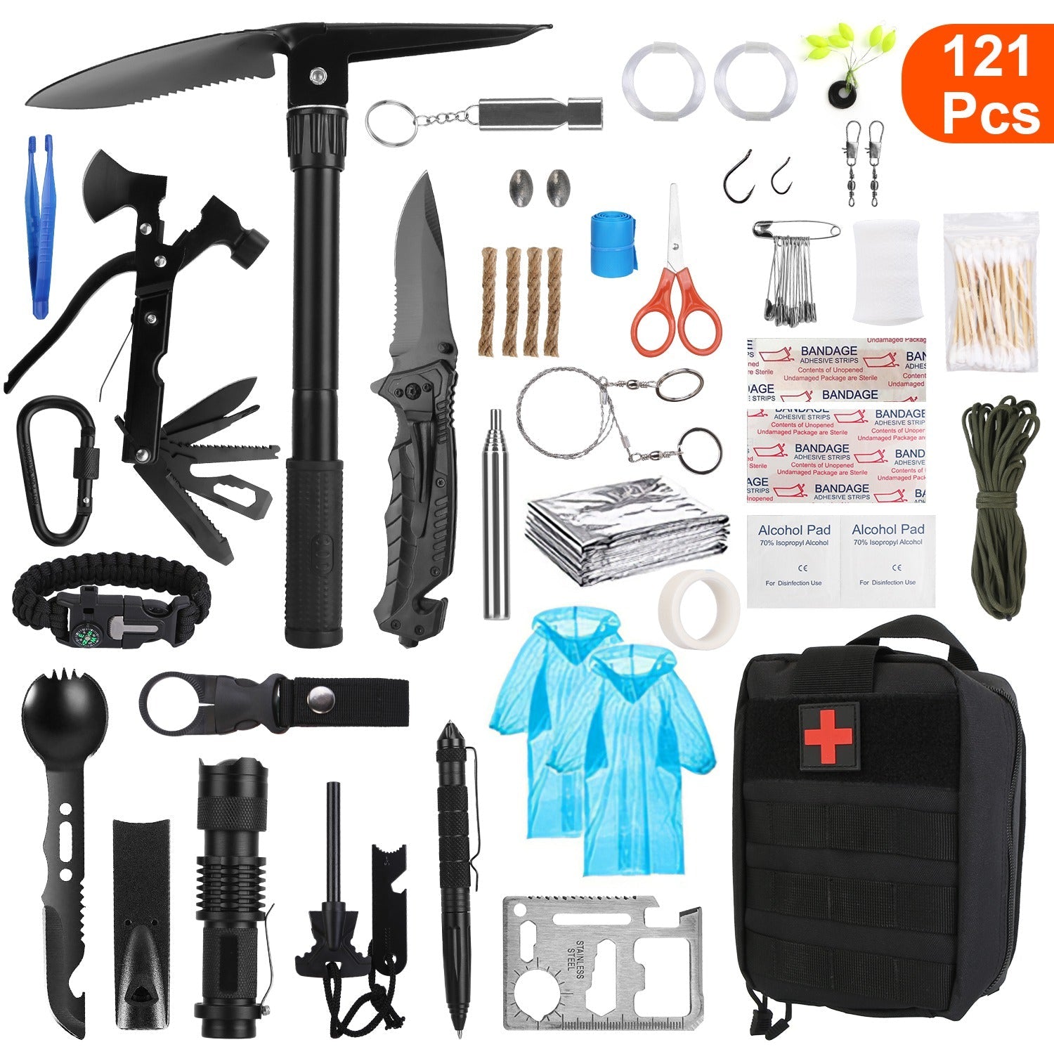 121Pcs Survival Kit for Outdoor Adventure and Emergency Gear