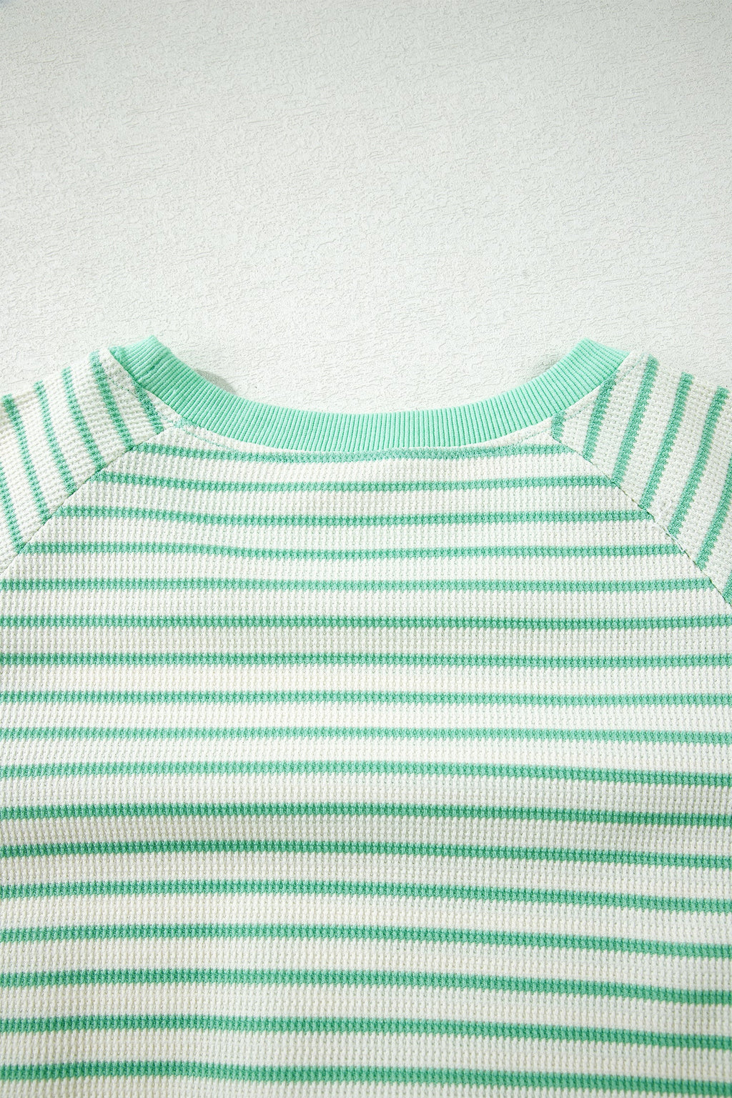 Green Stripe Colorblock Trim Round Neck Short Sleeve Tee