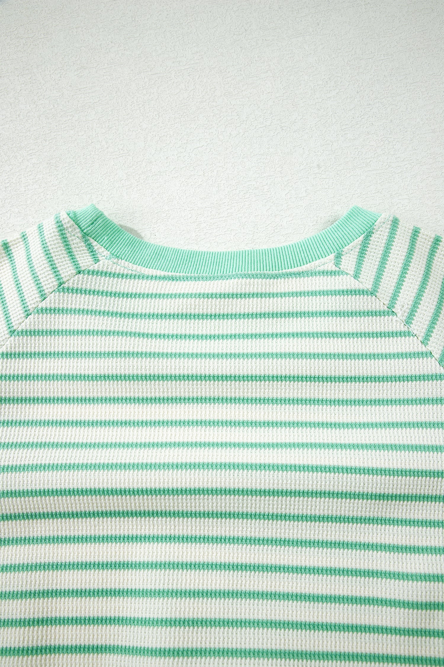 Green Stripe Colorblock Trim Round Neck Short Sleeve Tee