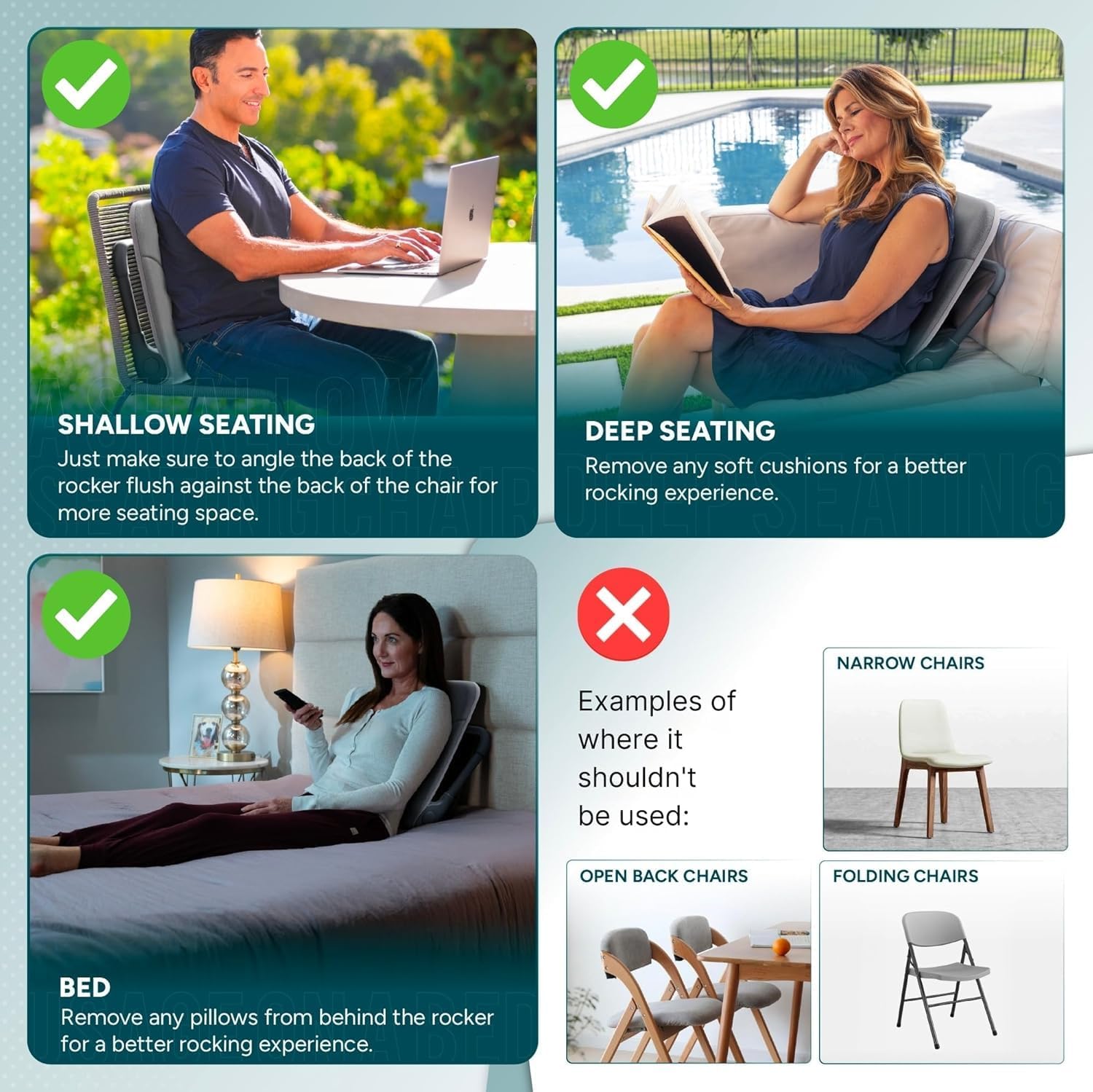 READY ROCKER Ultra | Extra-Plush Ergonomic Portable Rocker for Back Support & Relaxation | Adjustable Rocking Positions for Chairs | Lightweight & Travel-Friendly | Dove