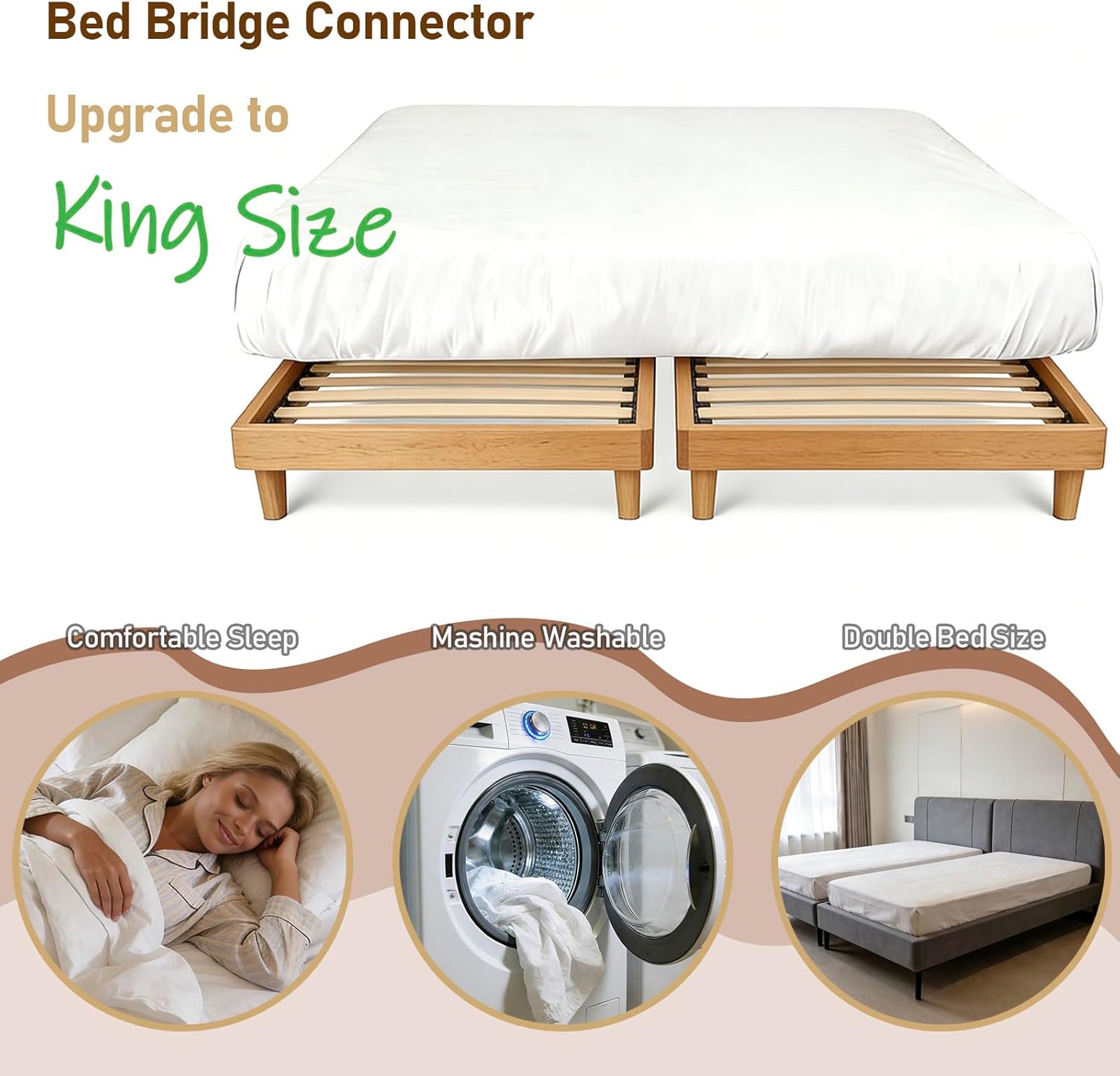 Bed Bridge Twin to King Mattresses Converter, Sheet-Style Beds Gap Filler with Removable Sponge, Machine Washable Connector for Family Room or Hotel, Mattress Gap Foam Filler King Size Bed 78"x 75"