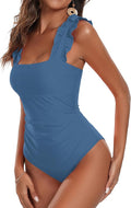 Ekouaer Women's One Piece Swimsuits Square Neck Tummy Control Bathing Suit with Adjustable Ruffled Straps Swimwear