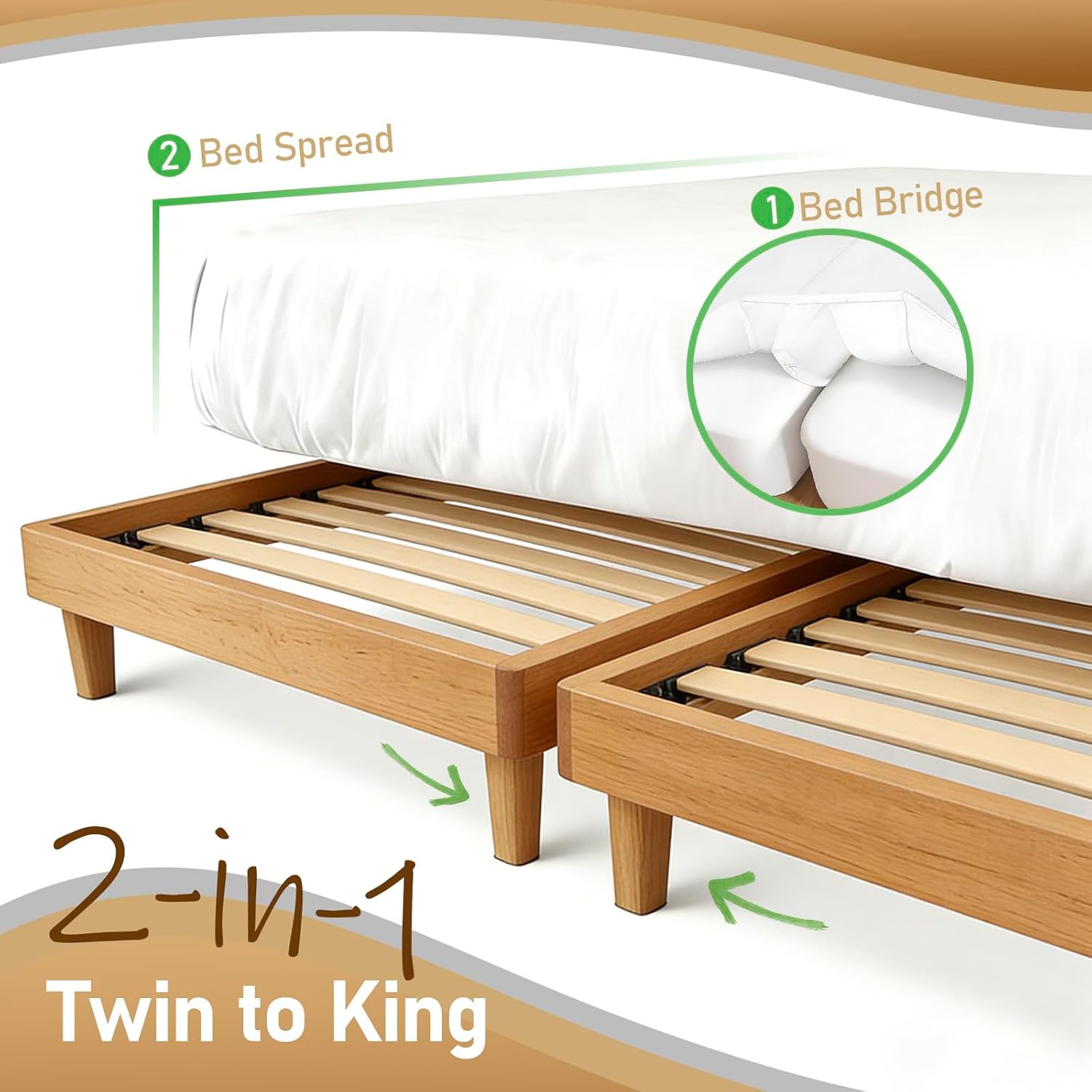 Bed Bridge Twin to King Mattresses Converter, Sheet-Style Beds Gap Filler with Removable Sponge, Machine Washable Connector for Family Room or Hotel, Mattress Gap Foam Filler King Size Bed 78"x 75"