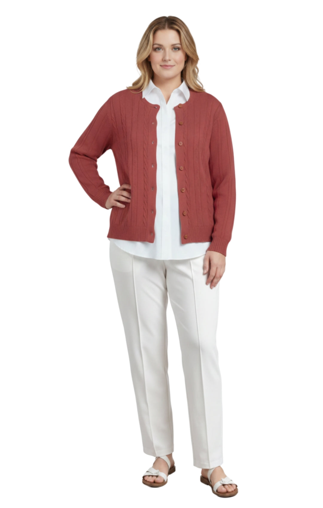 Women's Classic Button Front Cable Knit Cardigan — Soft Acrylic