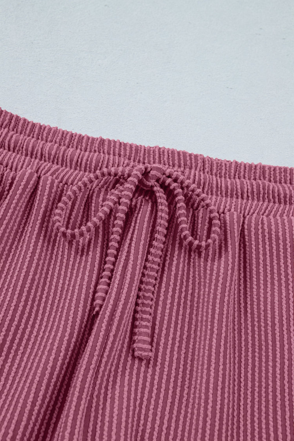 Pitaya Pink Twisted Ribbed Loose Tee Drawstring Elastic Waist 2pcs Short Set