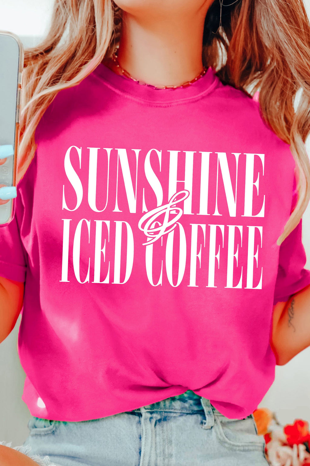 Rose Red SUNSHINE ICED COFFEE Casual Summer T Shirt