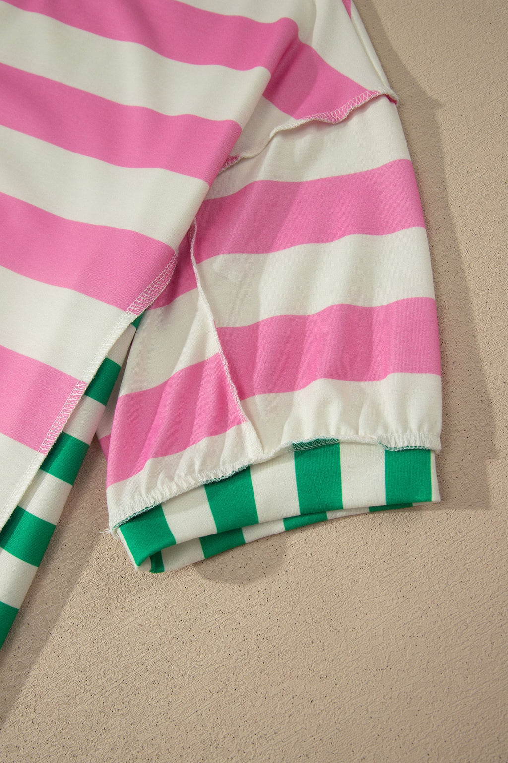 Pink Stripe Exposed Seam Contrast Patchwork Oversized Top