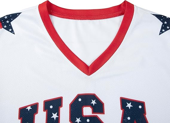 LUKYCILD USA Jersey Shirts for Women Oversized Patriotic Tshirt 4th of July Outfits American Flag Graphic Tee V Neck Y2K Tops