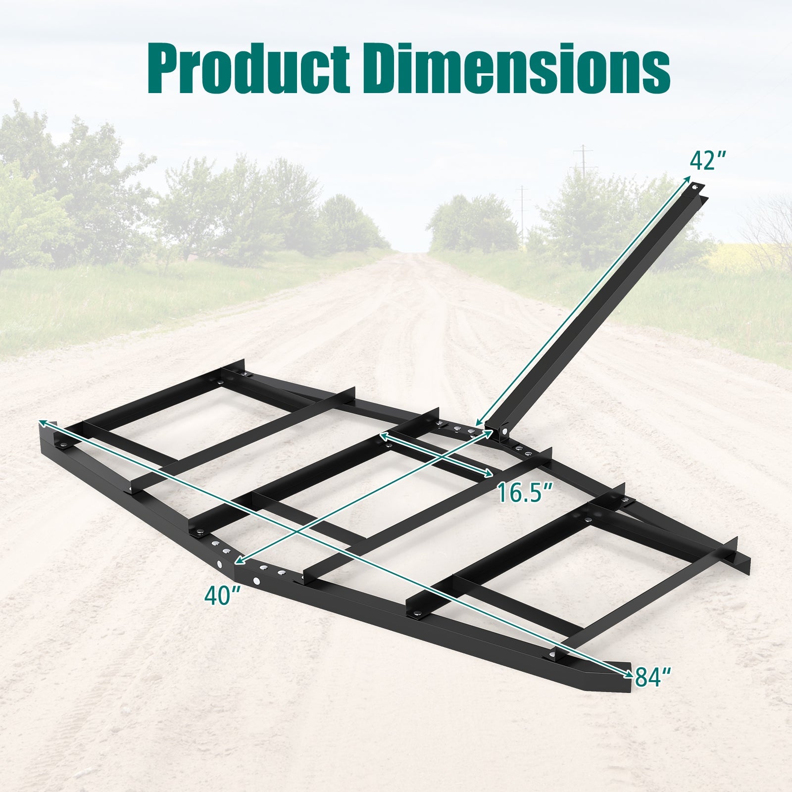 84 inch Wide Driveway Drag Tow Behind Landscape Leveling Rake with Reinforced Bars-Black