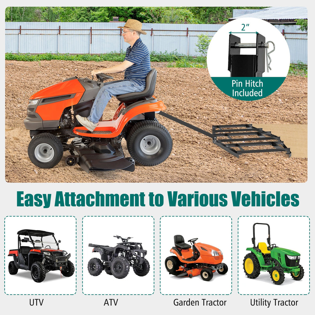 84 inch Wide Driveway Drag Tow Behind Landscape Leveling Rake with Reinforced Bars-Black