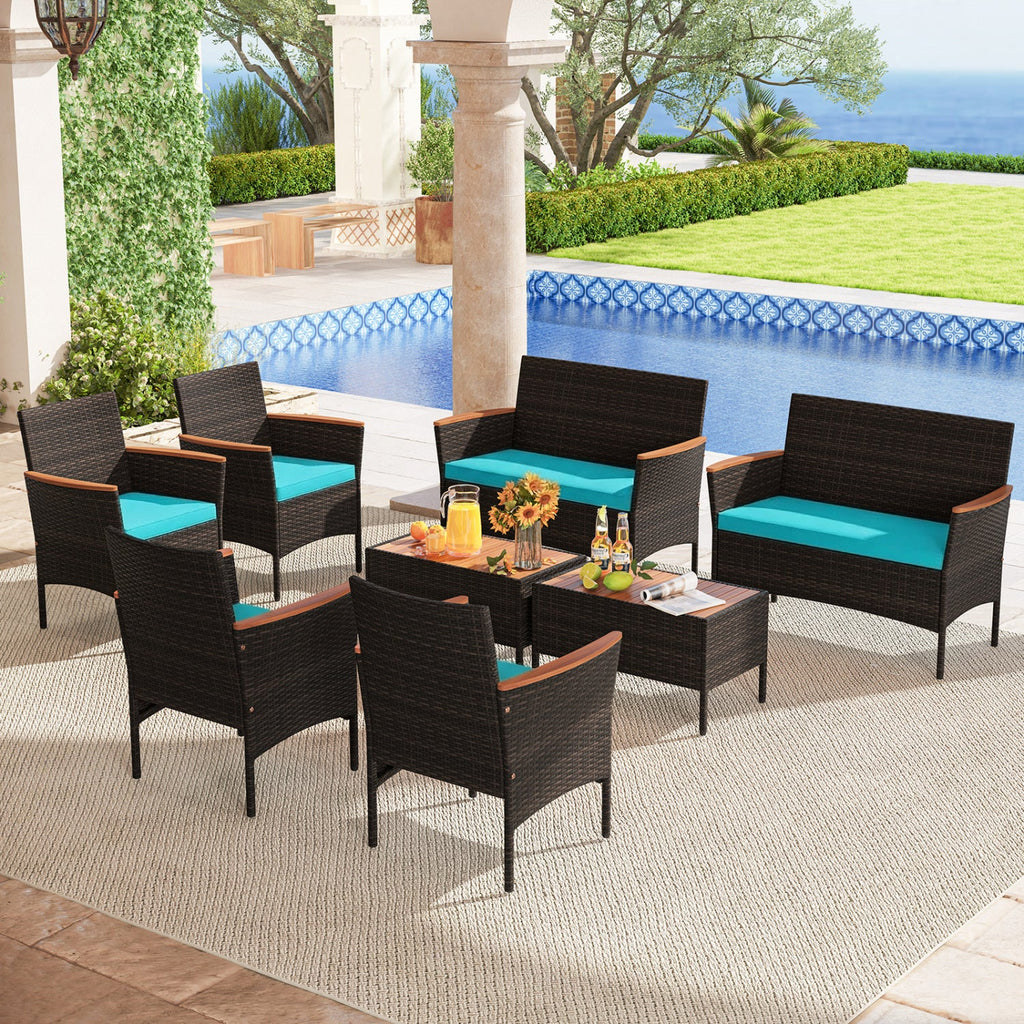 8-Piece Patio Conversation Set with Cushions - Turquoise