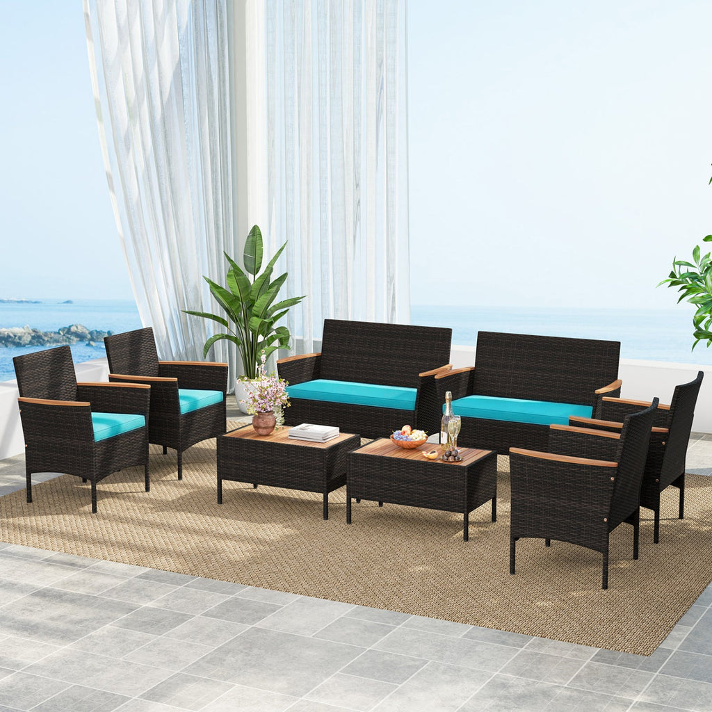 8-Piece Patio Conversation Set with Cushions - Turquoise