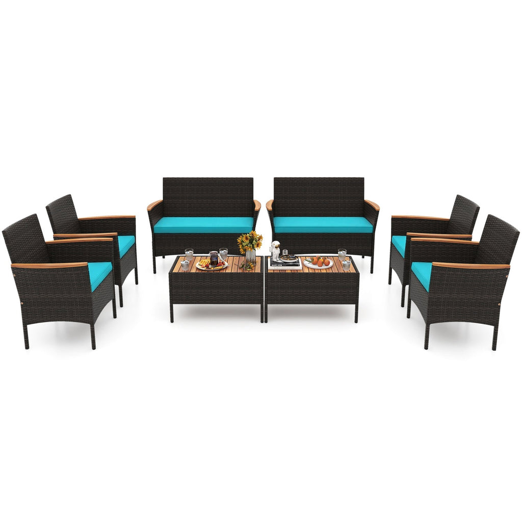 8-Piece Patio Conversation Set with Cushions - Turquoise