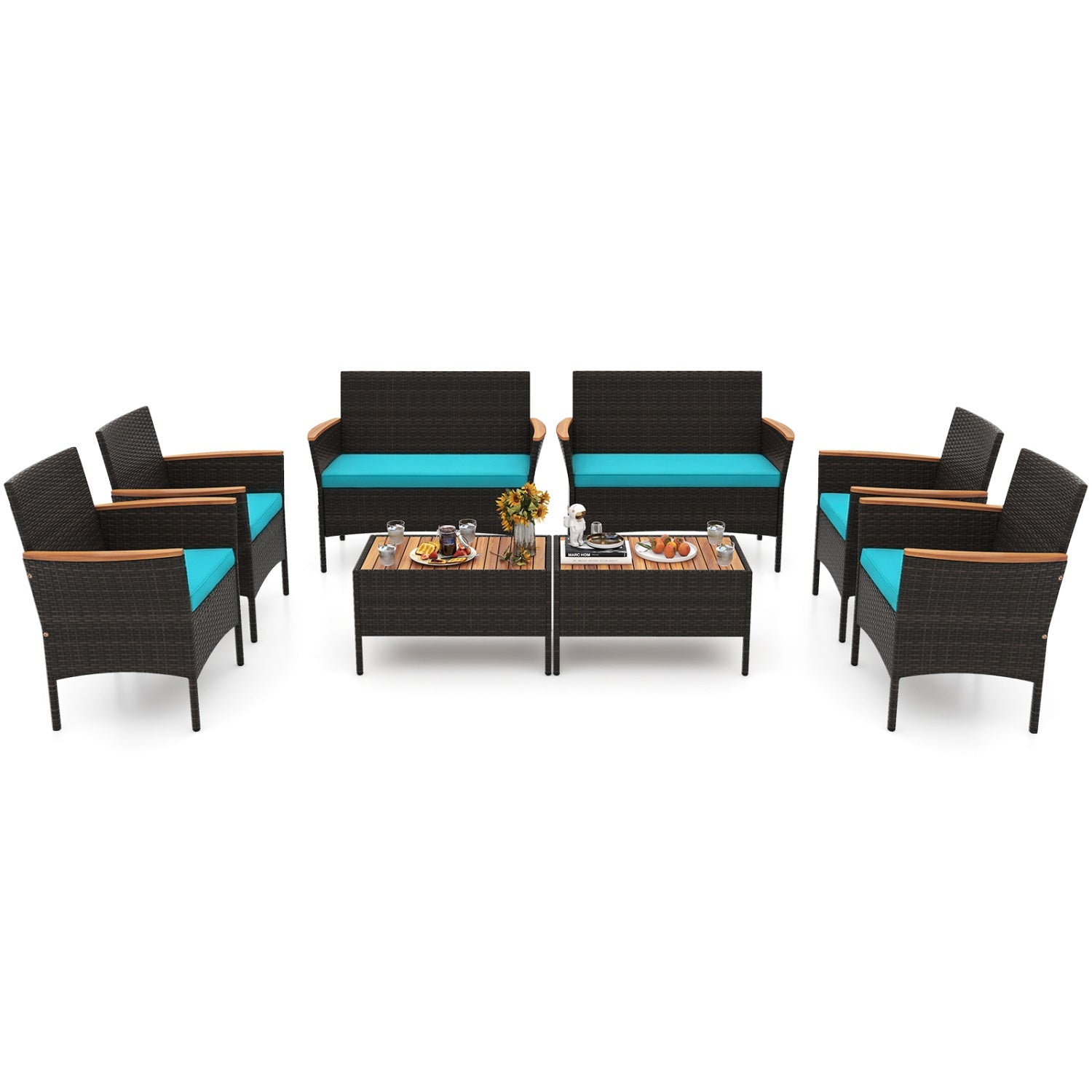 8-Piece Patio Conversation Set with Cushions - Turquoise
