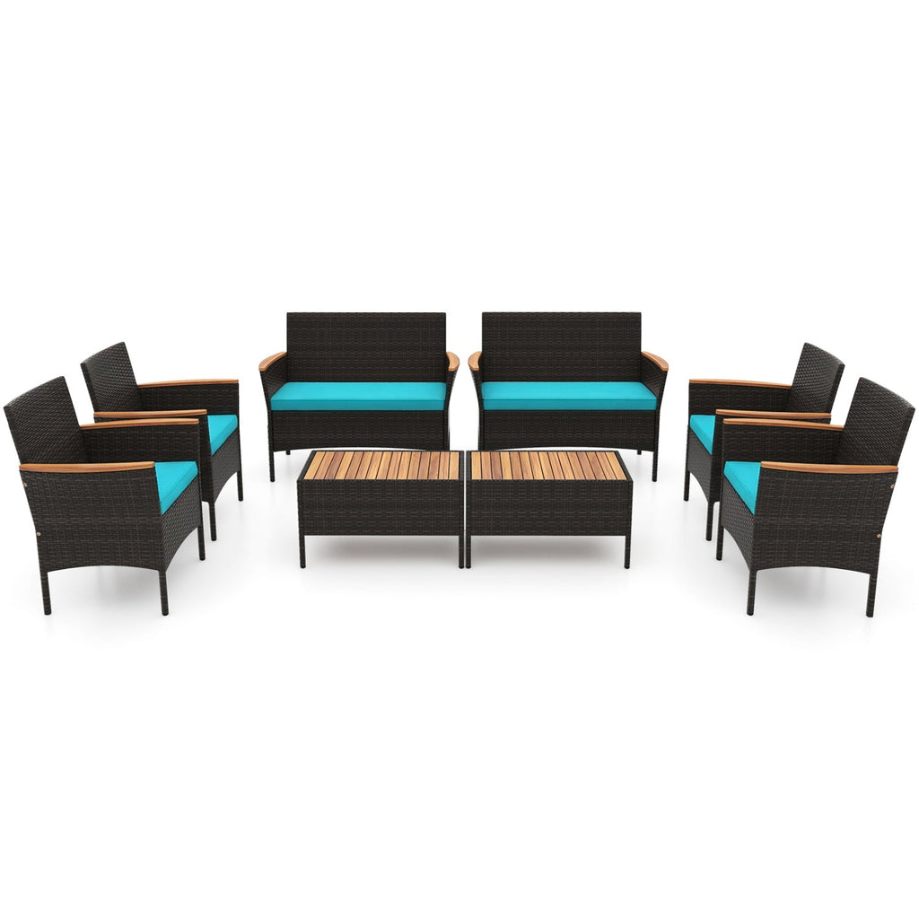 8-Piece Patio Conversation Set with Cushions - Turquoise