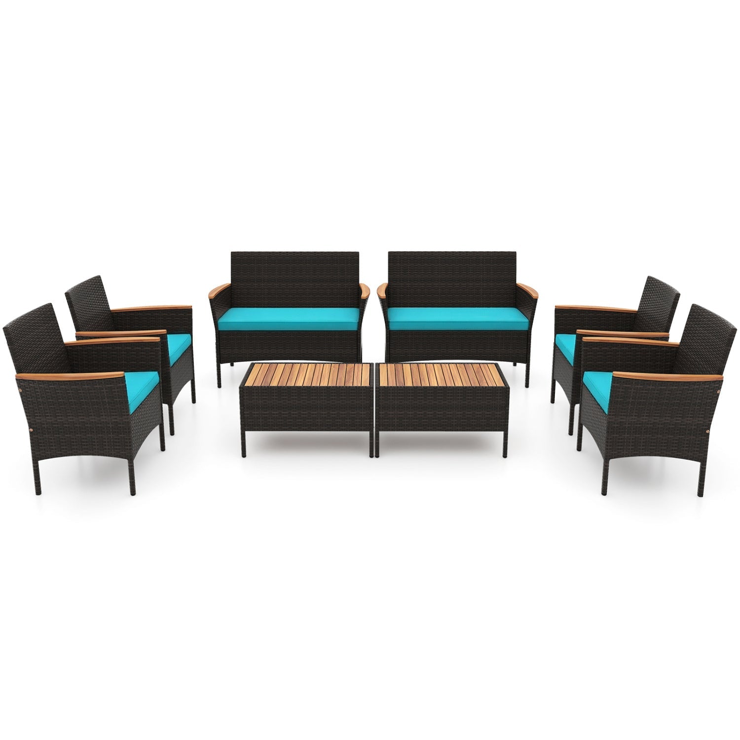 8-Piece Patio Conversation Set with Cushions - Turquoise