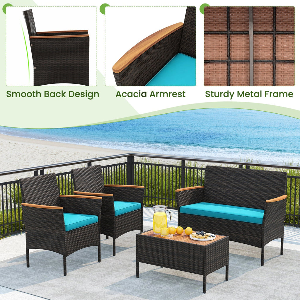 8-Piece Patio Conversation Set with Cushions - Turquoise