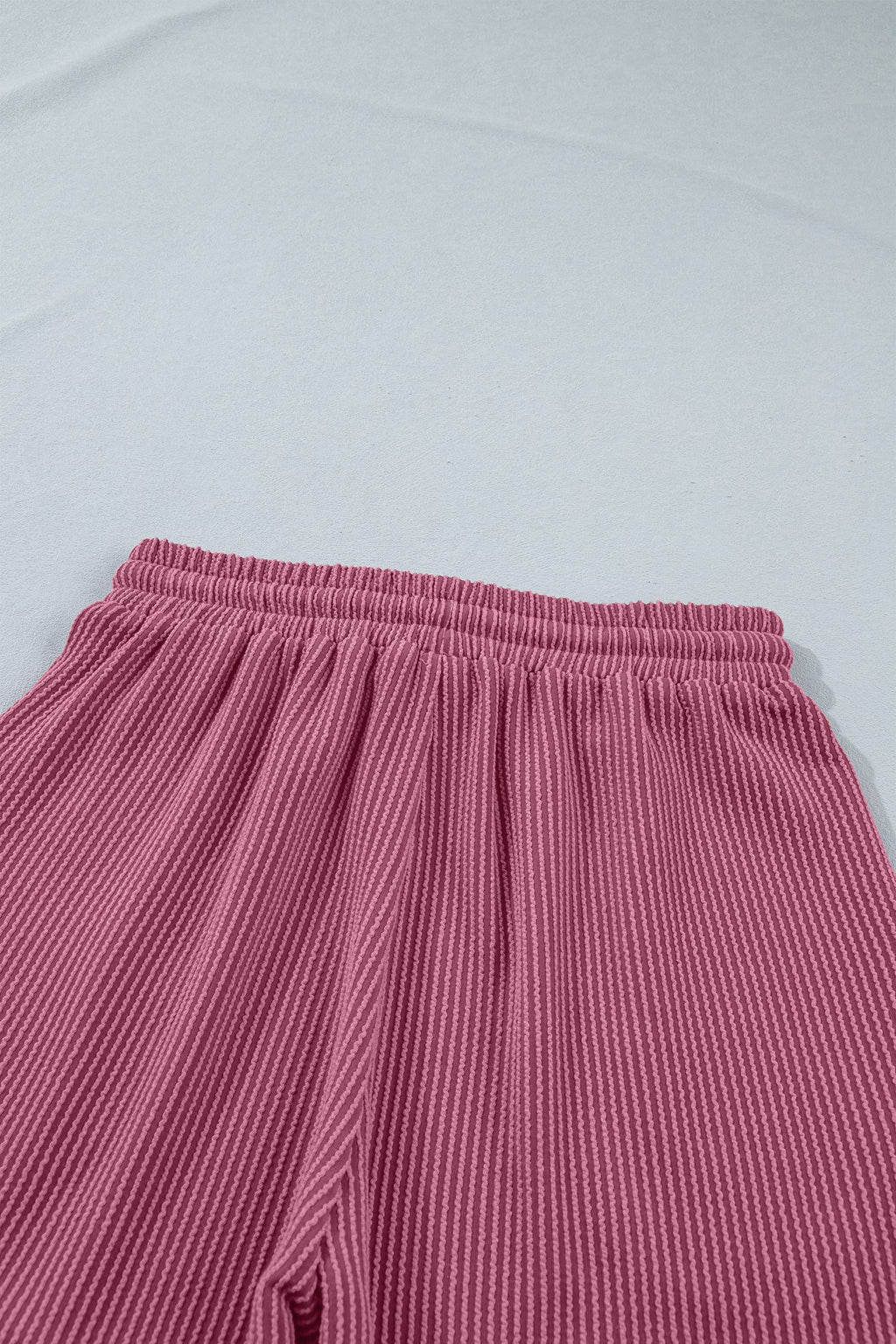 Pitaya Pink Twisted Ribbed Loose Tee Drawstring Elastic Waist 2pcs Short Set